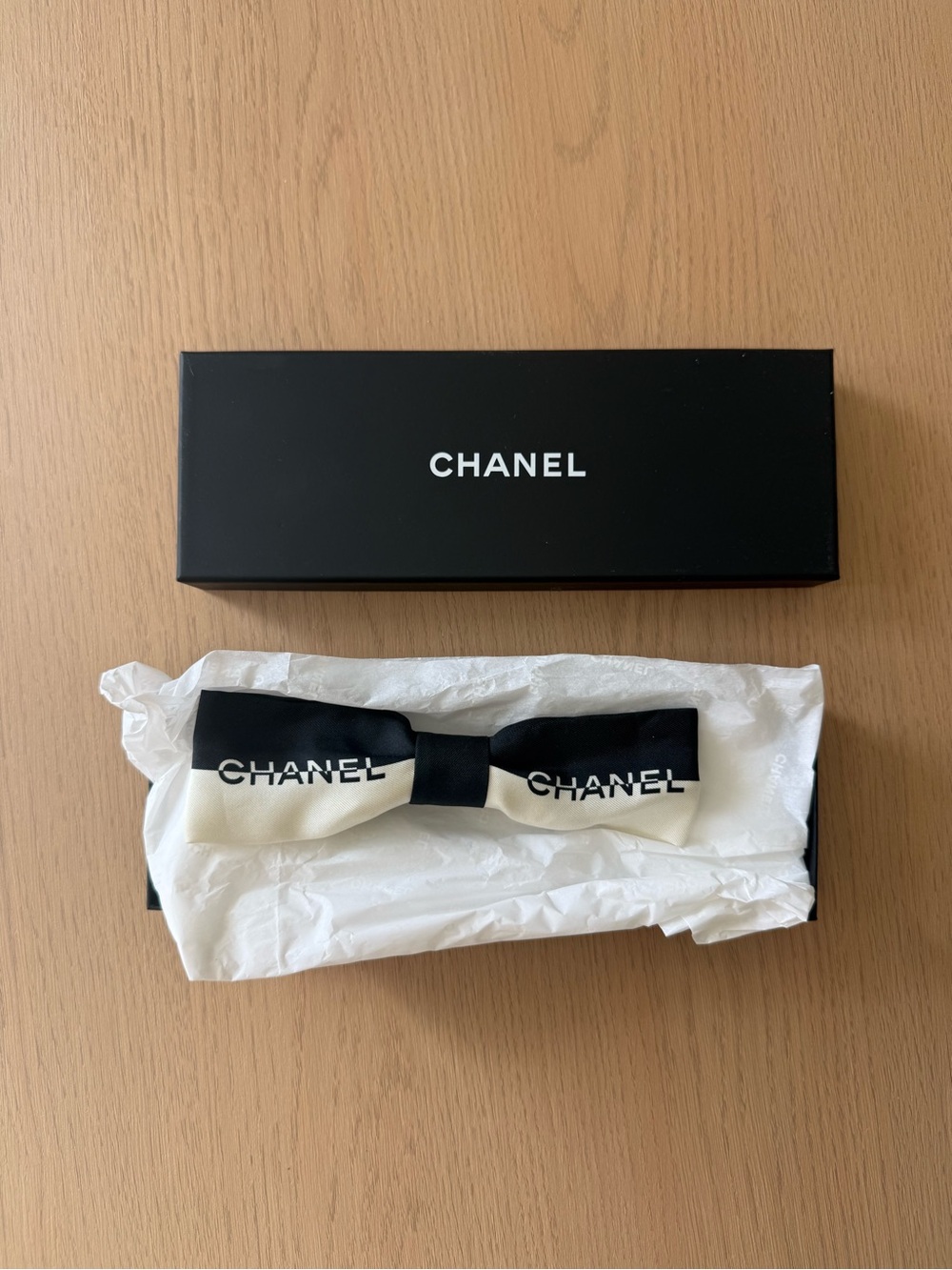 Chanel 24K black and ivory logo hair barrette